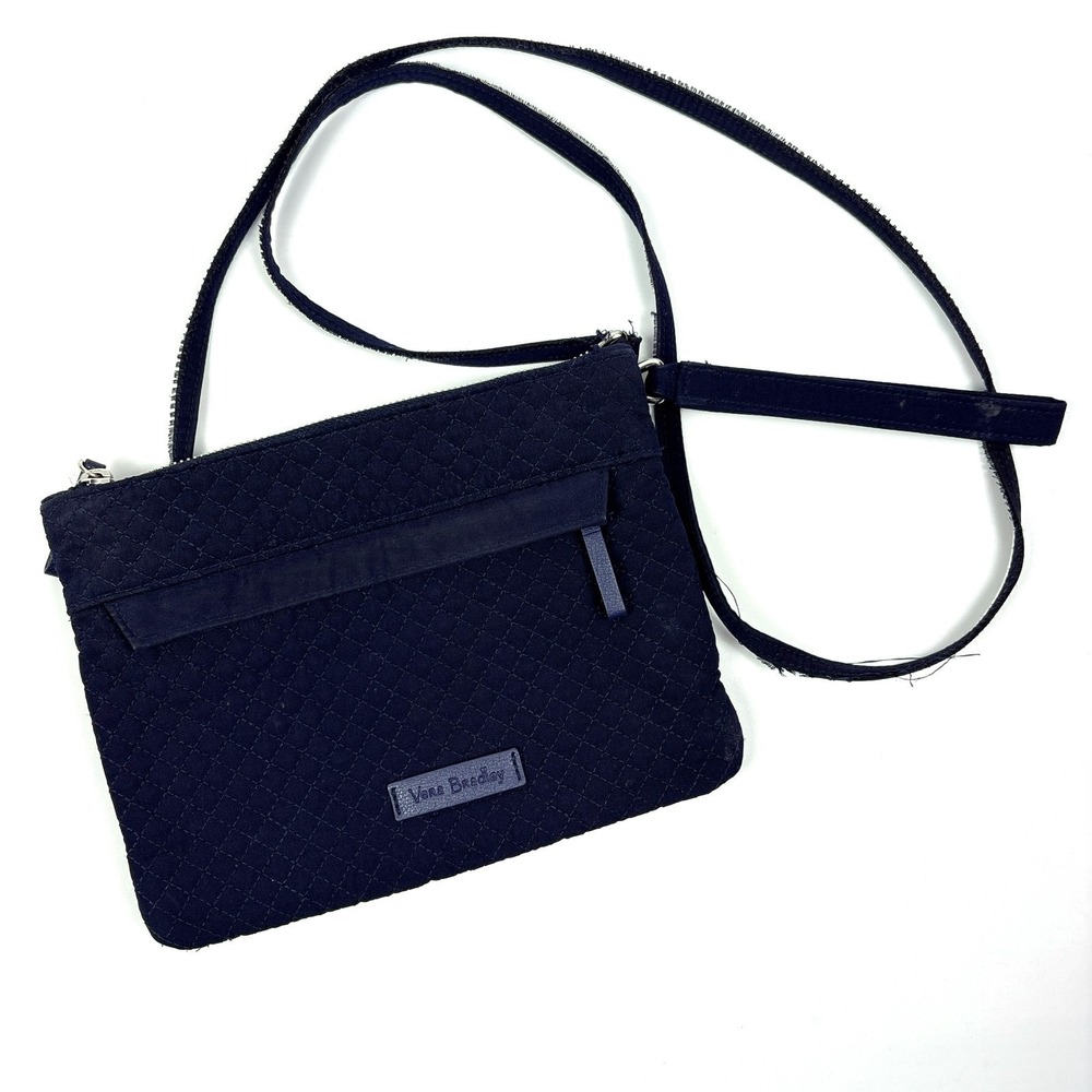 Vera Bradley Little Hipster Microfiber Crossbody Purse Bag Wristlet Quilted Navy